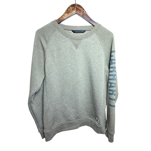 Carhartt Women’s Olive Green Crewneck Sweatshirt | Logo Sleeve | Size L (12–14) - Picture 2 of 7